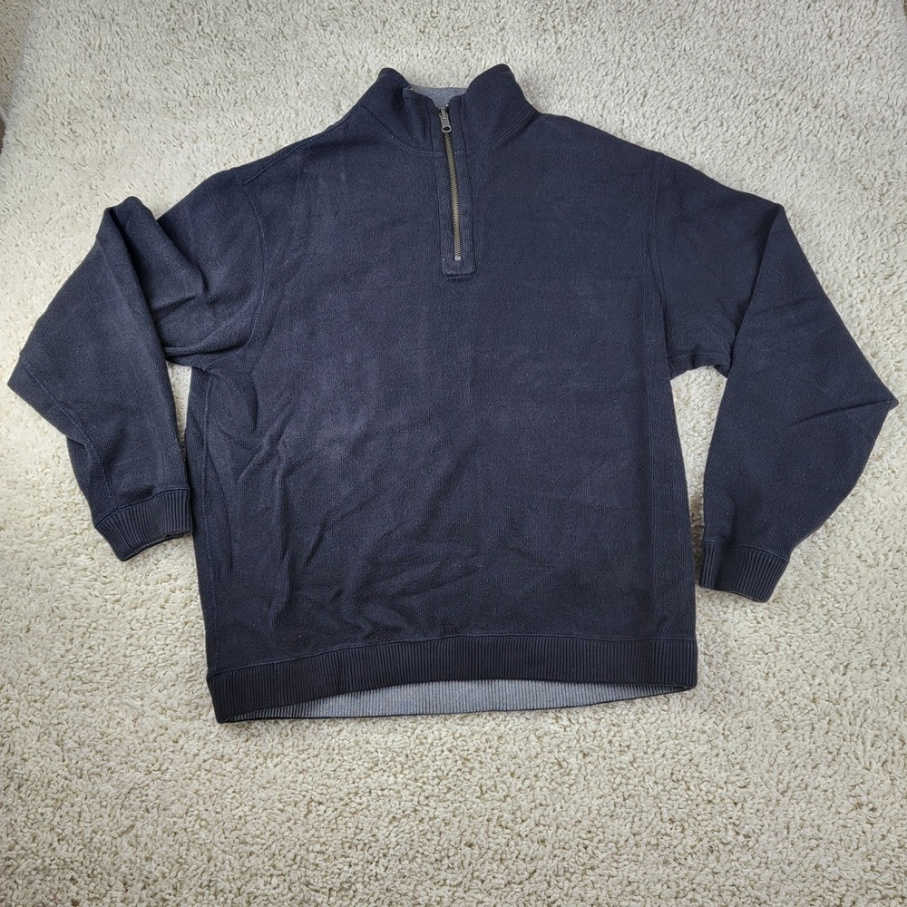 CREMIEUX Men's Black 100% Cotton Quarter Zip Pullover Sweater Size Large